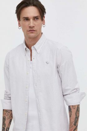 Abercrombie & Fitch camasa barbati, culoarea bej, cu guler button-down, regular