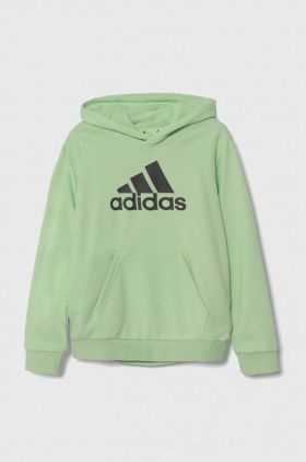 adidas bluza copii culoarea verde, cu glugă, cu imprimeu