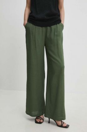 Answear Lab pantaloni din in culoarea verde, lat, high waist