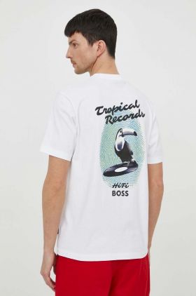 BOSS Orange tricou din bumbac bărbați, culoarea alb, cu imprimeu 50515553