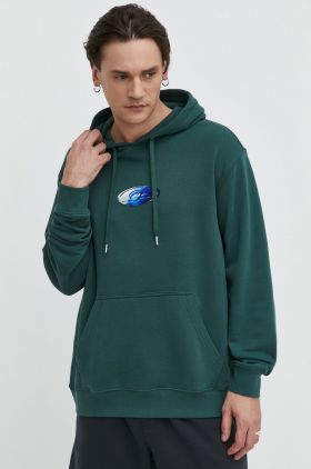 Quiksilver bluza barbati, culoarea verde, cu glugă, cu imprimeu