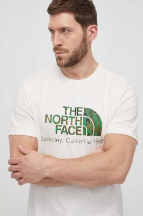 The North Face tricou din bumbac barbati, culoarea bej, cu imprimeu