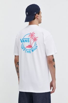 Vans tricou din bumbac barbati, culoarea alb, cu imprimeu