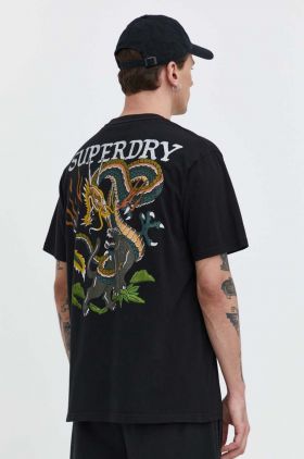 Superdry tricou din bumbac barbati, culoarea negru, cu imprimeu