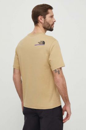 The North Face tricou din bumbac barbati, culoarea bej, cu imprimeu, NF0A87E7LK51