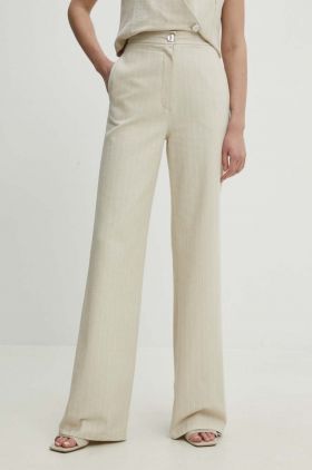 Answear Lab pantaloni femei, culoarea bej, drept, high waist