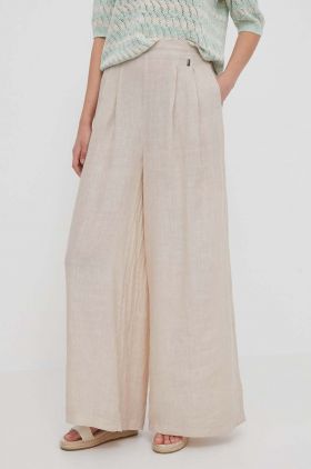 Bomboogie pantaloni din in culoarea bej, lat, high waist