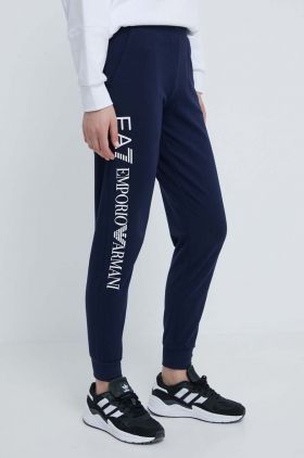 EA7 Emporio Armani pantaloni de trening culoarea albastru marin, cu imprimeu