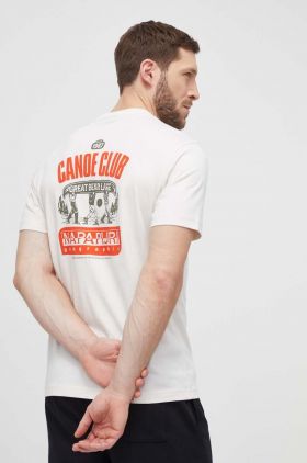 Napapijri tricou din bumbac barbati, culoarea bej, cu imprimeu