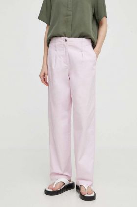 Samsoe Samsoe pantaloni din amestec de in culoarea roz, drept, high waist