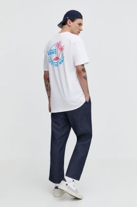 Vans tricou din bumbac barbati, culoarea alb, cu imprimeu