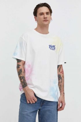 Vans tricou din bumbac barbati, culoarea alb, modelator