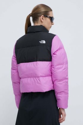 The North Face geaca CROPPED SAIKURU femei, culoarea violet, de iarna, NF0A853MUHO1