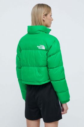 The North Face geaca de puf NUPTSE SHORT JACKET femei, culoarea verde, de iarna, NF0A5GGEPO81