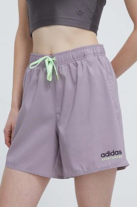 adidas pantaloni scurti femei, culoarea violet, neted, high waist, IL7252