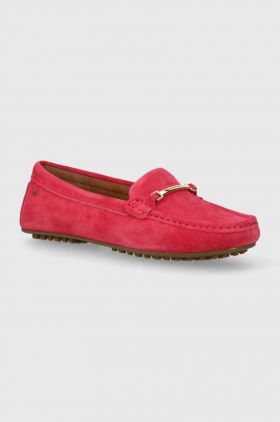 Wojas mocasini din piele intoarsa femei, culoarea roz, cu toc plat, 4621065