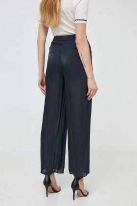 Armani Exchange pantaloni femei, culoarea albastru marin, lat, high waist