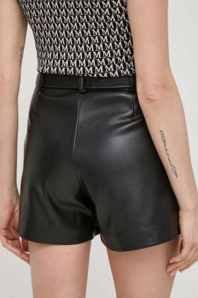 Morgan pantaloni scurti femei, culoarea negru, neted, high waist