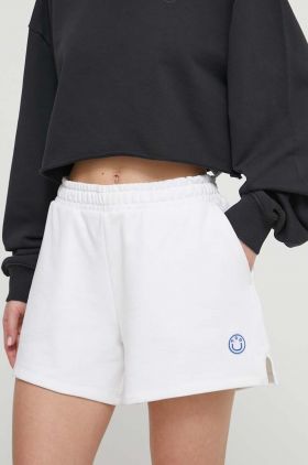 HUGO Blue pantaloni scurți din bumbac culoarea alb, uni, high waist 50510855