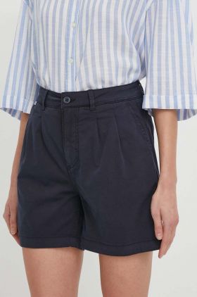 Pepe Jeans pantaloni scurti femei, culoarea albastru marin, neted, high waist