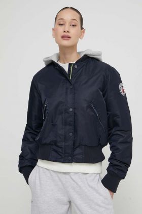 Superdry geaca bomber femei, culoarea albastru marin, de tranzitie