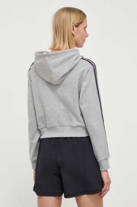 adidas hanorac de bumbac femei, culoarea gri, cu glugă, cu imprimeu IN9931