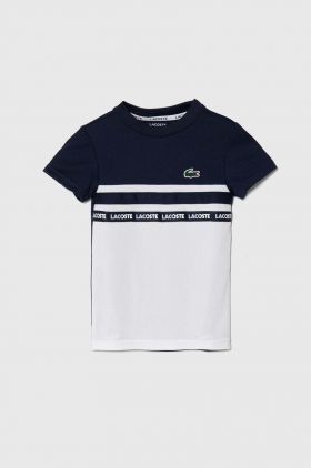 Lacoste tricou copii culoarea albastru marin, cu imprimeu