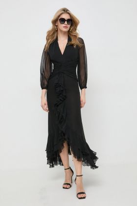 Luisa Spagnoli rochie culoarea negru, midi, evazati