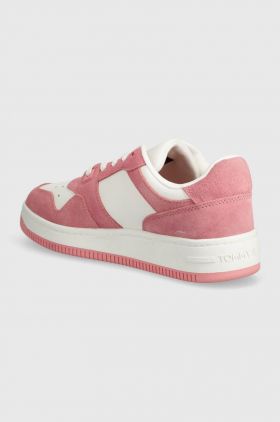 Tommy Jeans sneakers TJW RETRO BASKET WASHED SUEDE culoarea roz, EN0EN02486