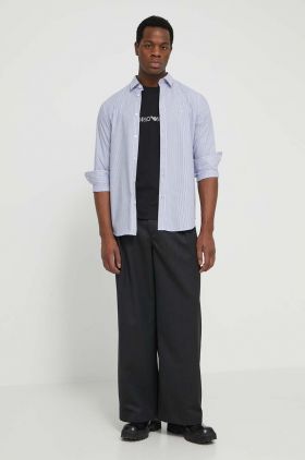 Armani Exchange camasa din bumbac barbati, culoarea albastru marin, cu guler clasic, regular
