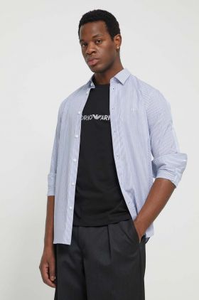 Armani Exchange camasa din bumbac barbati, culoarea albastru marin, cu guler clasic, regular
