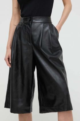 Armani Exchange pantaloni femei, culoarea negru, lat, high waist