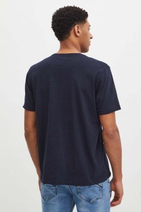 Medicine tricou din bumbac barbati, culoarea albastru marin, neted