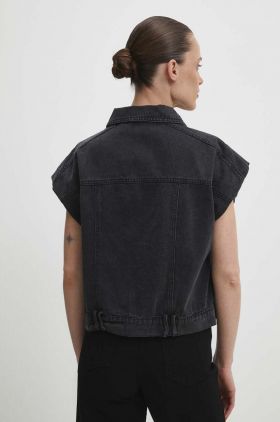 Answear Lab vesta de blugi femei, culoarea negru, de tranzitie