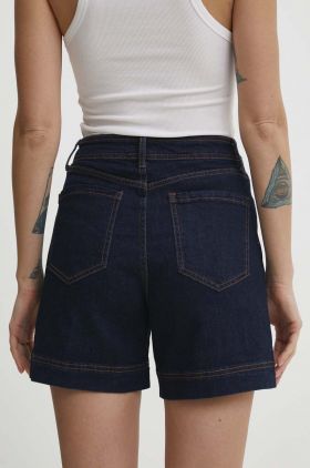 Answear Lab pantaloni scurti jeans femei, culoarea albastru marin, neted, high waist