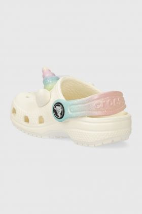 Crocs slapi copii CLASSIC IAM RAINBOW UNICORN CLOG culoarea bej