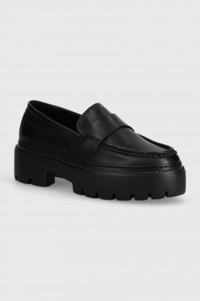 Marc O'Polo mocasini de piele femei, culoarea negru, cu platforma, 40118203201100 NN2M3071