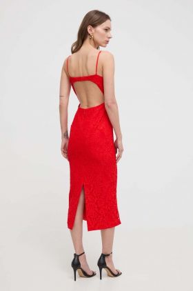 Bardot rochie culoarea rosu, midi, mulata