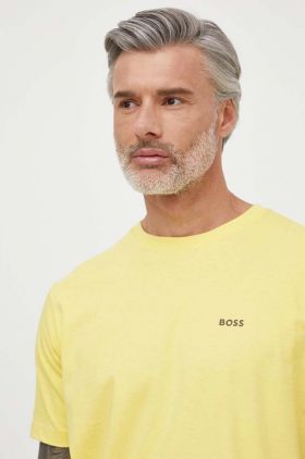 BOSS Orange tricou din bumbac bărbați, culoarea galben, cu imprimeu 50515357