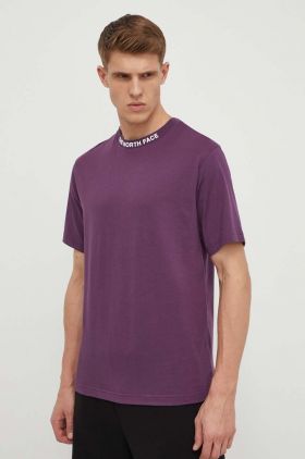 The North Face tricou din bumbac barbati, culoarea violet, cu imprimeu, NF0A87DDV6V1