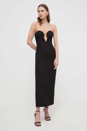 Bardot rochie culoarea negru, midi, mulata