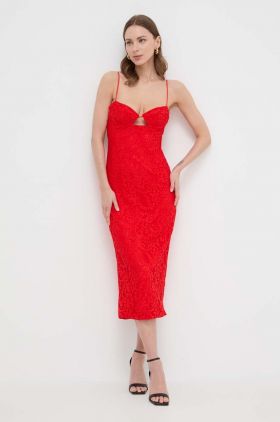 Bardot rochie culoarea rosu, midi, mulata