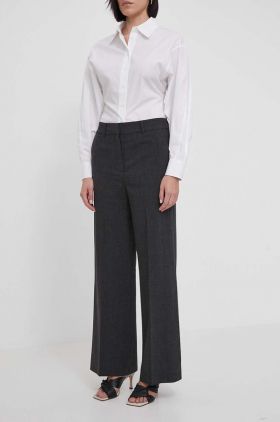 Dkny pantaloni femei, culoarea gri, lat, high waist