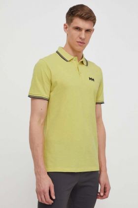 Helly Hansen polo de bumbac culoarea galben, neted