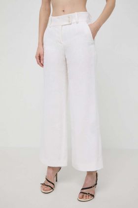 Luisa Spagnoli pantaloni din in culoarea bej, drept, high waist