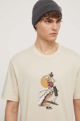 Quiksilver tricou din bumbac barbati, culoarea bej, cu imprimeu