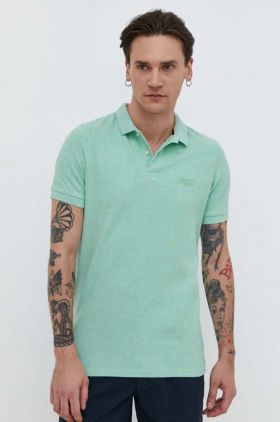 Superdry polo de bumbac culoarea turcoaz, neted