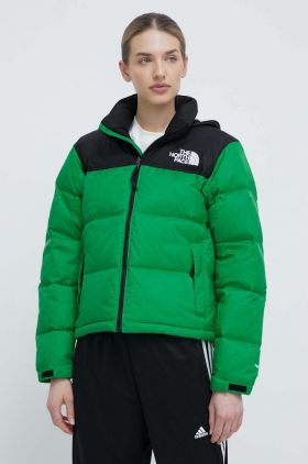 The North Face geaca de puf 1996 RETRO NUPTSE JACKET femei, culoarea verde, de iarna, NF0A3XEOPO81