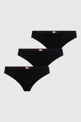 Tommy Jeans tanga 3-pack culoarea negru UW0UW05013