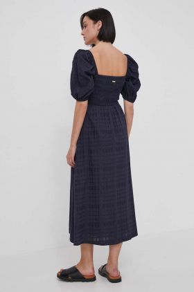 Barbour rochie din bumbac culoarea albastru marin, midi, evazati